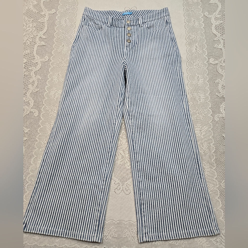 J McLaughlin Loris Cropped Wide Leg Stripe Pants Jeans 4